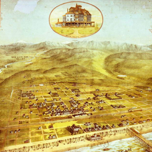 Oceanside Historical Society - 1887 Aerial Lithograph of Oceanside