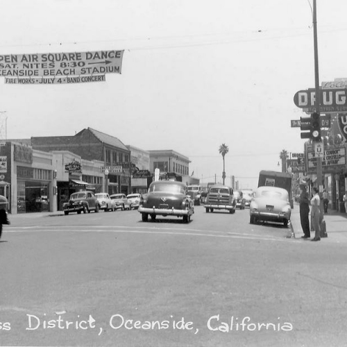 Oceanside Historical Society - 1950-01A Hill and Third Streets business district 1950s