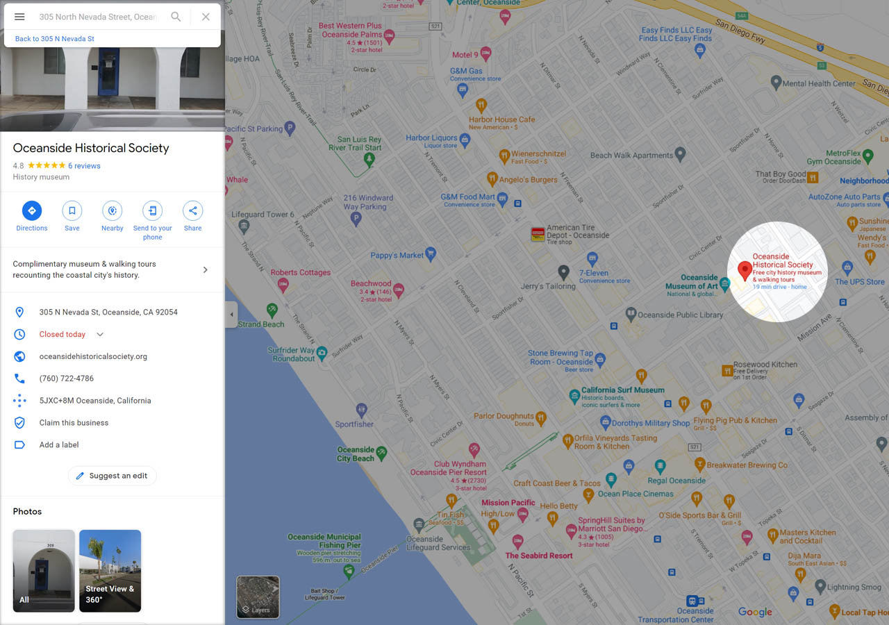 Oceanside Historical Society - Map Location copy